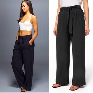 Lululemon Women’s Size 2 Wide Leg Black Noir Pleated Trousers w/ attached belt
